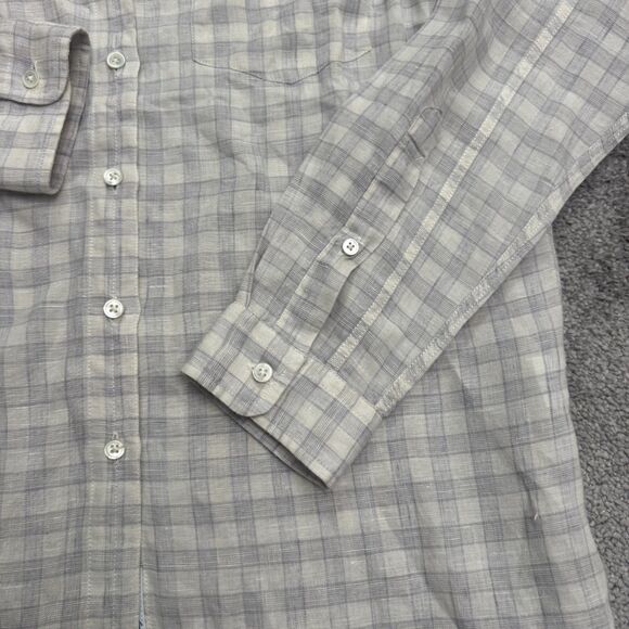 Guideboat Tessitura Monti Italian Linen Button Down Shirt Mens Small Blue Plaid - Picture 14 of 15